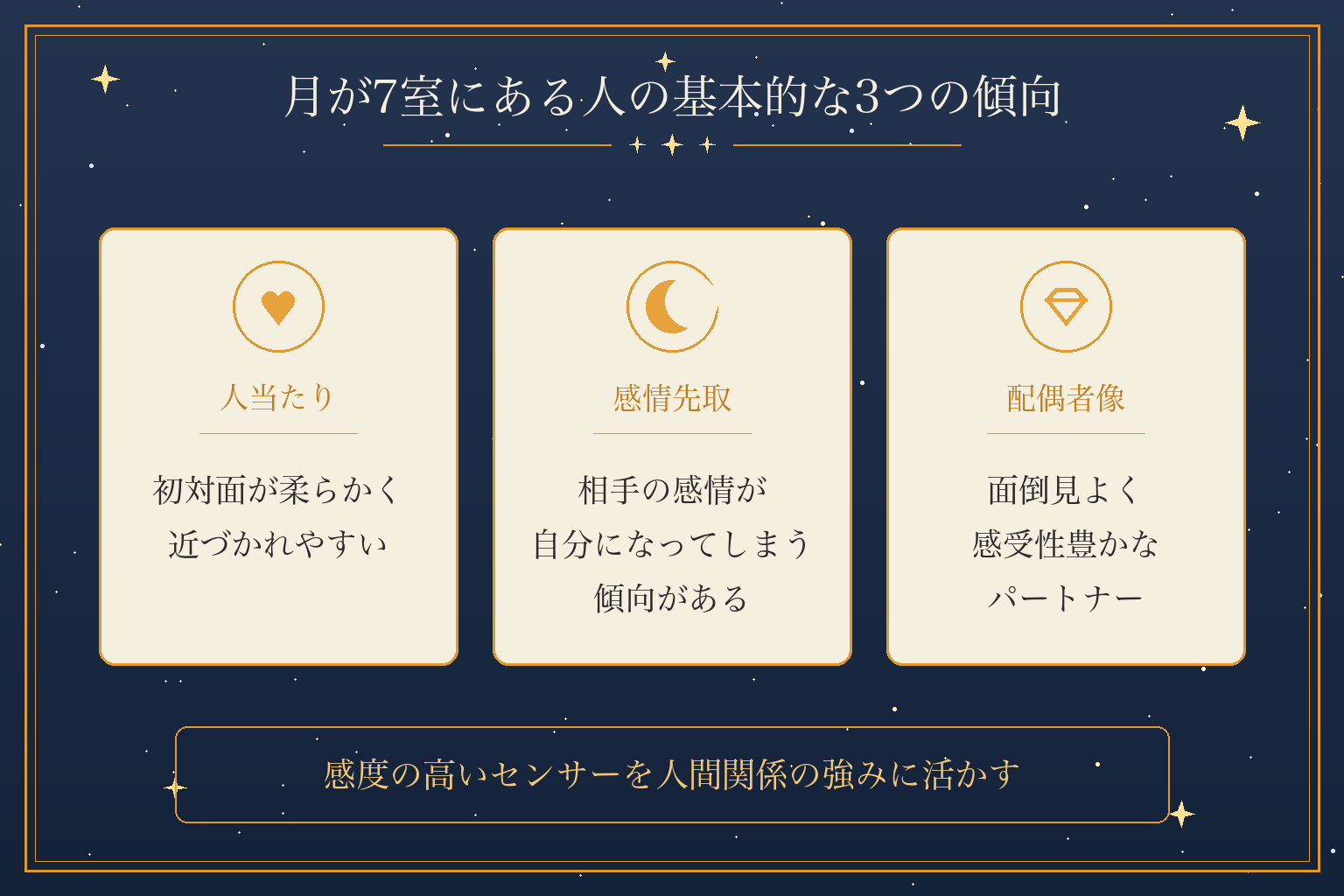 月が7室にある人の基本的な3つの傾向